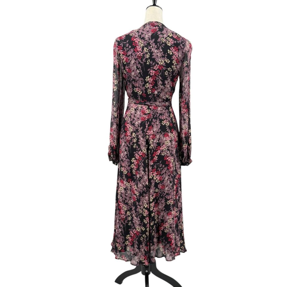 Polo Ralph Lauren Dark Mauve Pink Floral Crepe Long Sleeve Midi Wrap Dress - Picture 3 of 13